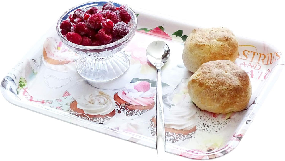 Kleines Getränketablett aus Melamin, Hochwertiges Desserttablett 31x23 cm, Tablett Muster: England Rosen
