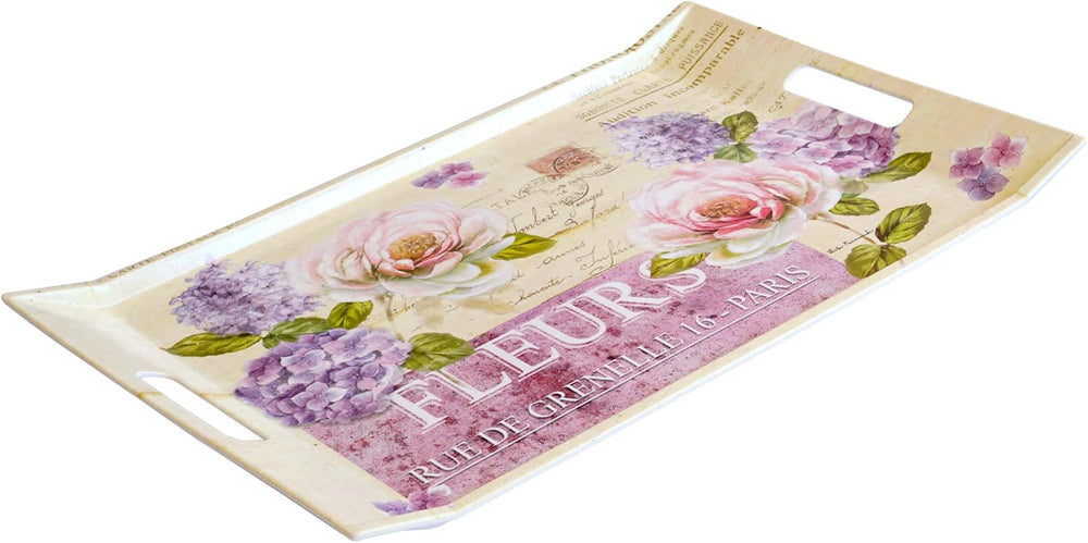 Serviertablett Melamin, Rechteckiges Teetablett groß 54x35 cm, Betttablett bunt Motiv: Edelrose