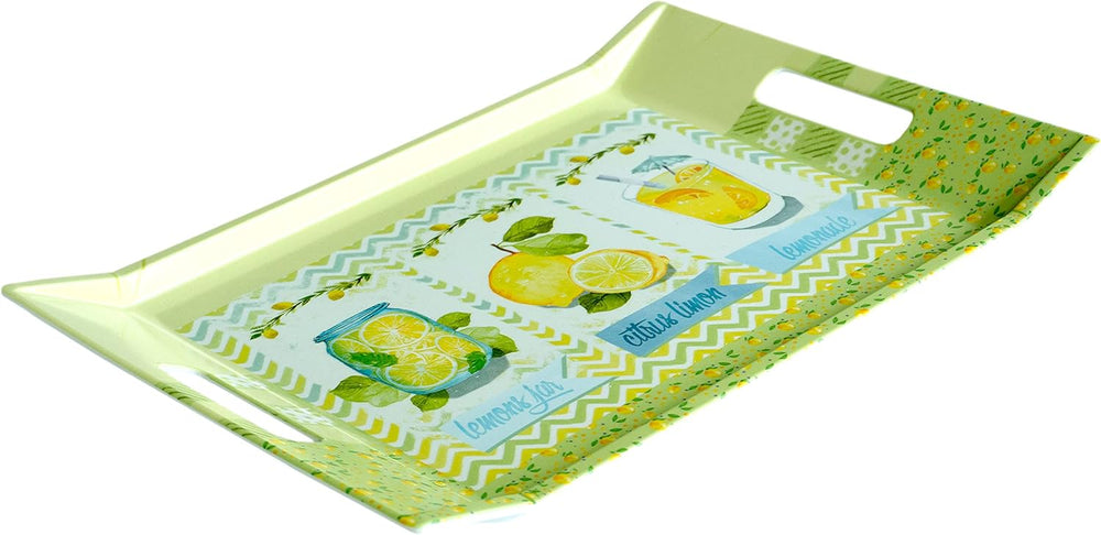 Melamin Tablett gelb grün, Design: Zitrone, Italienisches Küchentablett eckig 38x27 cm
