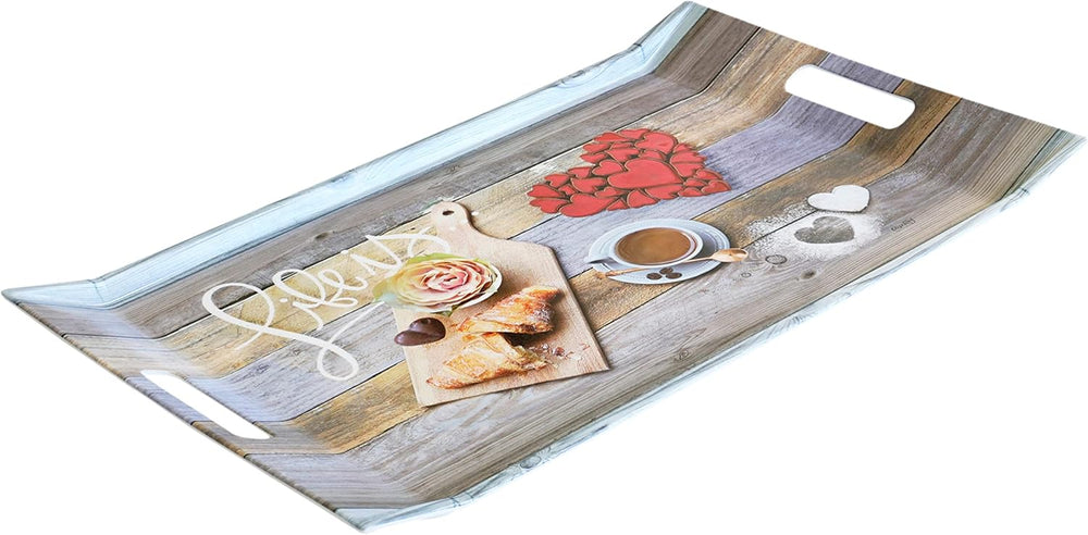 Serviertablett groß 54x35 cm, Buntes Partytablett Design: Frühstück, Kuchentablett Melamin