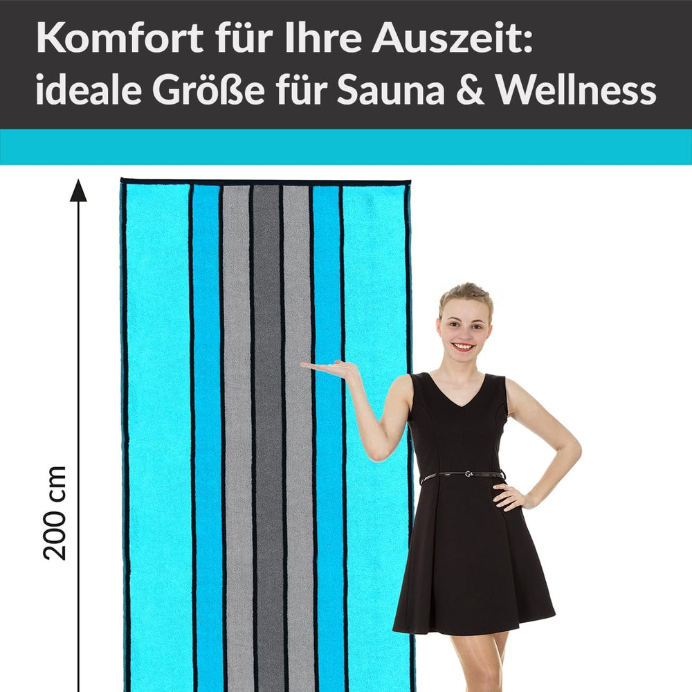 XL Premium Saunahandtuch 85x200 cm, Blau - Türkis - Grau,