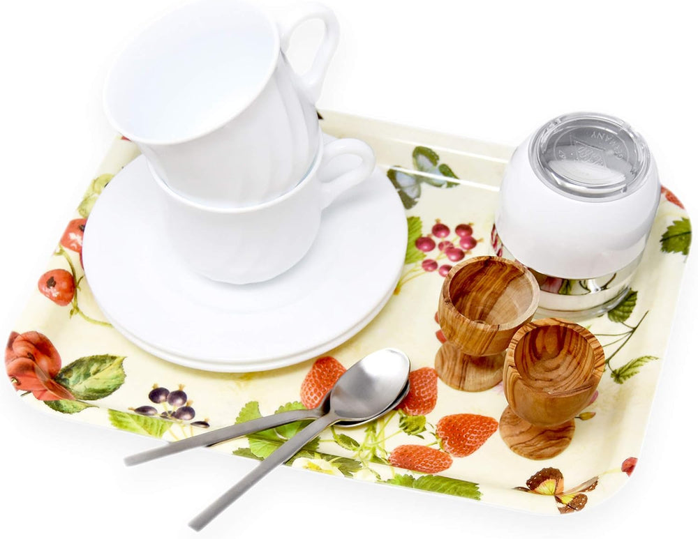 Melamin Frühstückstablett 31x23 cm, Eckiges Kaffeetablett Klein, Langlebiges Partytablett, Druck: Espresso
