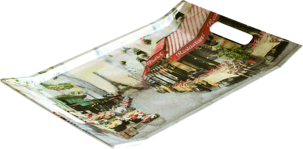 Melamin Tablett Kaffee, Buntes Gläsertablett Druck: Paris, Kunststofftablett groß 38x27 cm