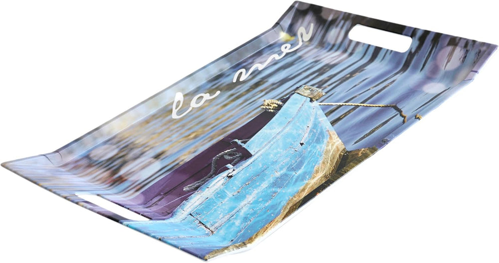 Geschirrtablett blau Motiv: Meer, Bedrucktes Speisetablett 47x31 cm, Gläsertablett rechteckig