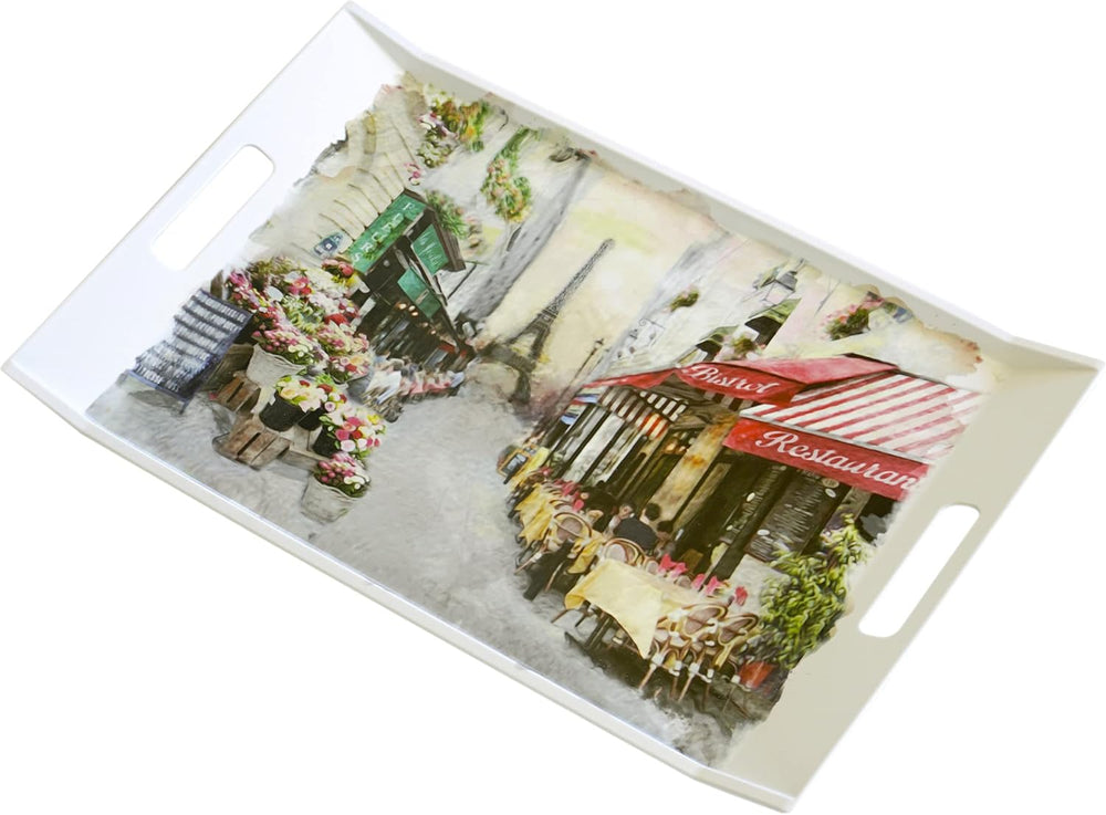 Serviertablett rechteckig, Großes Kaffeetablett 54x35 cm, Gartentablett bunt Motiv: Paris
