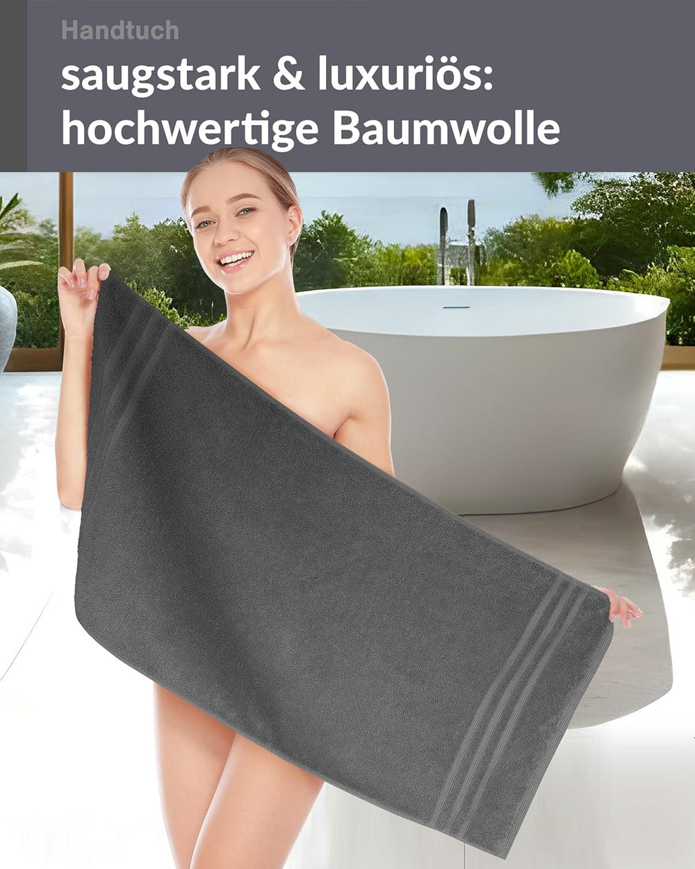 Handtuch 50x100 cm Grau - Anthrazit