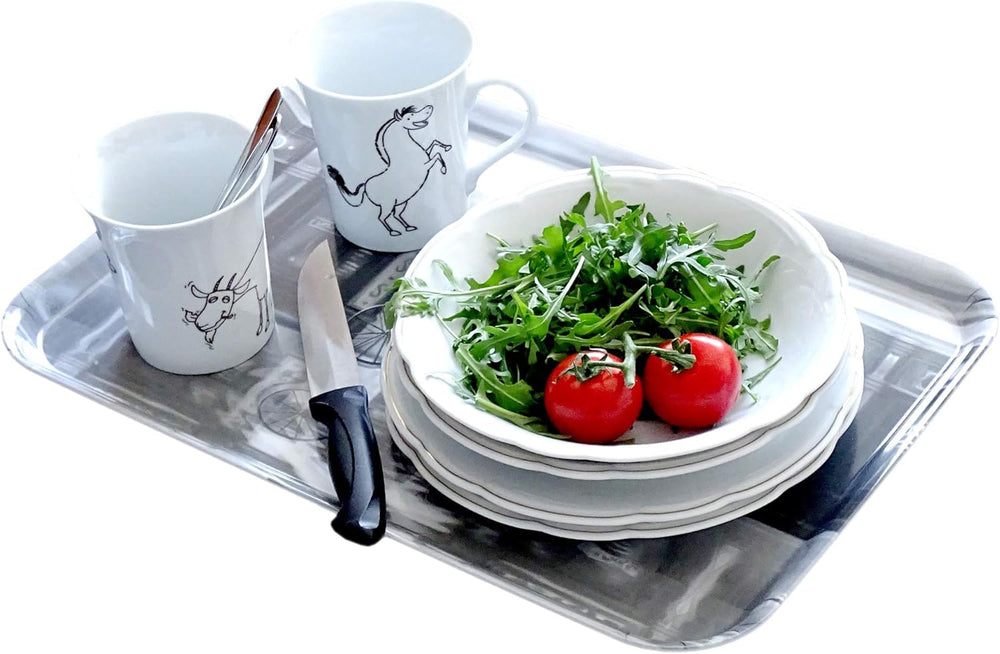 Geschirr Tablett stapelbar, Modernes Grilltablett groß 45x31 cm, Druck: Garten, Melamintablett rechteckig