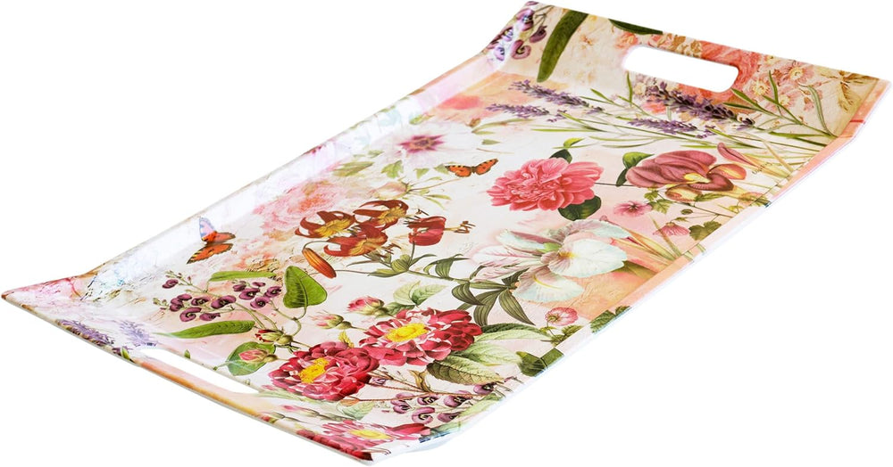 Großes Esstablett 47x31 cm, Getränketablett beige - rot Wildblumen, Tablett Melamin