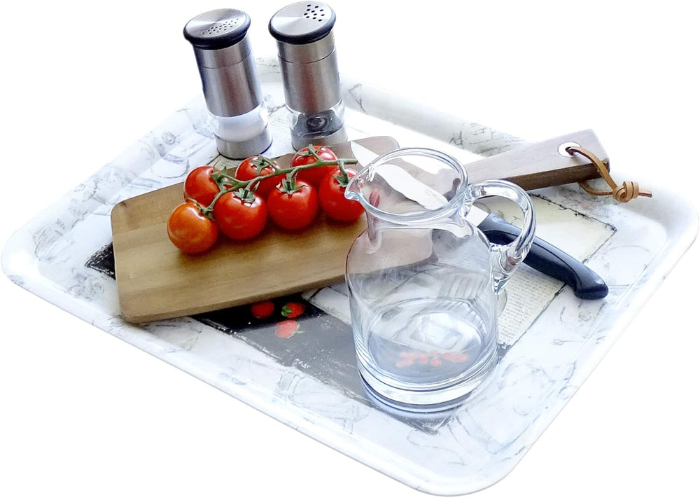 Grilltablett mit Druck: Garten, Großes Melamin Tablett eckig, Frühstückstablett Beige, Serviergeschirr 50x37