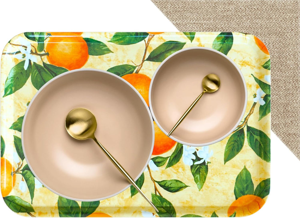 Tablett Deko mit Orangen, praktisches Tablett rechteckig aus Melamin 45x31 cm