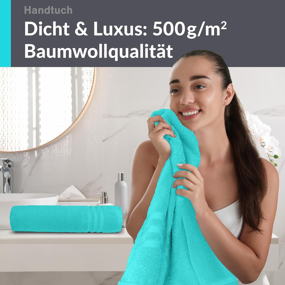4er Handtücher Set 50x100 cm Baumwolle Türkis - Lagune