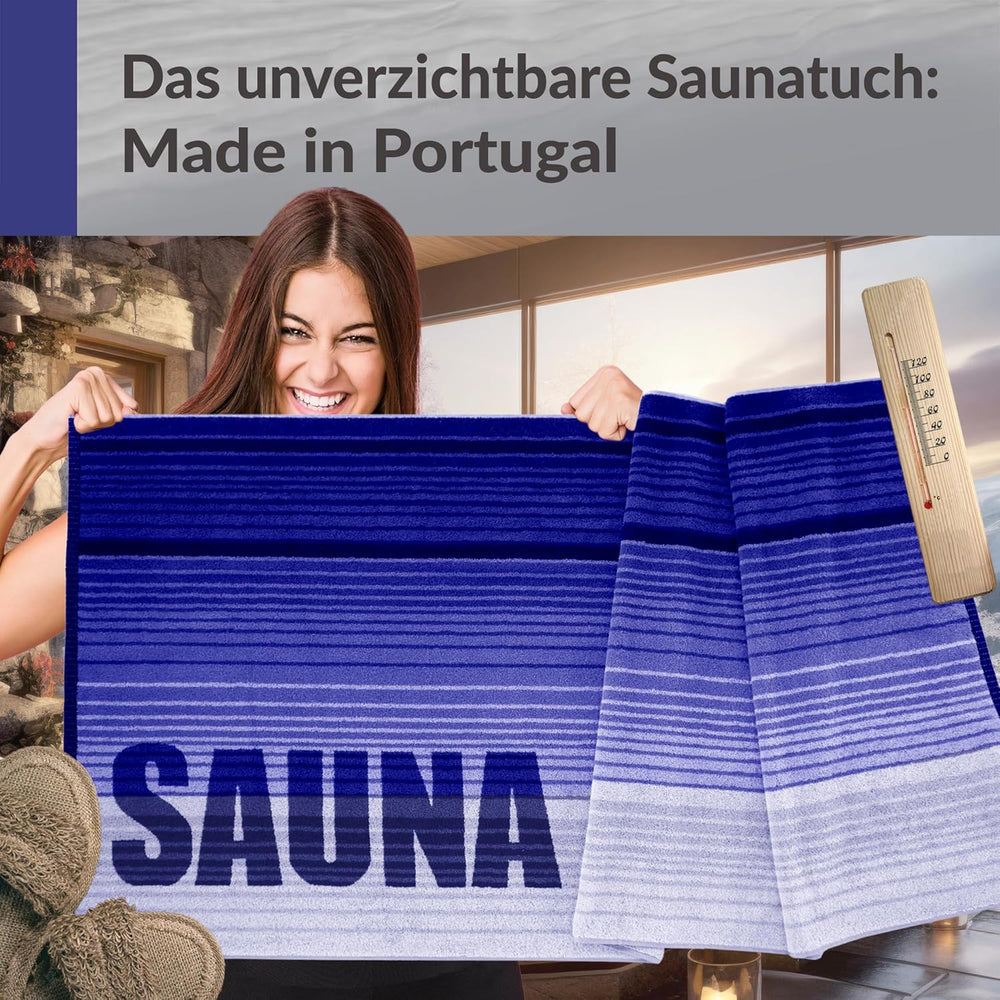 Saunahandtuch 85x200 cm Blau - Schwarz, Oslo Saunatuch