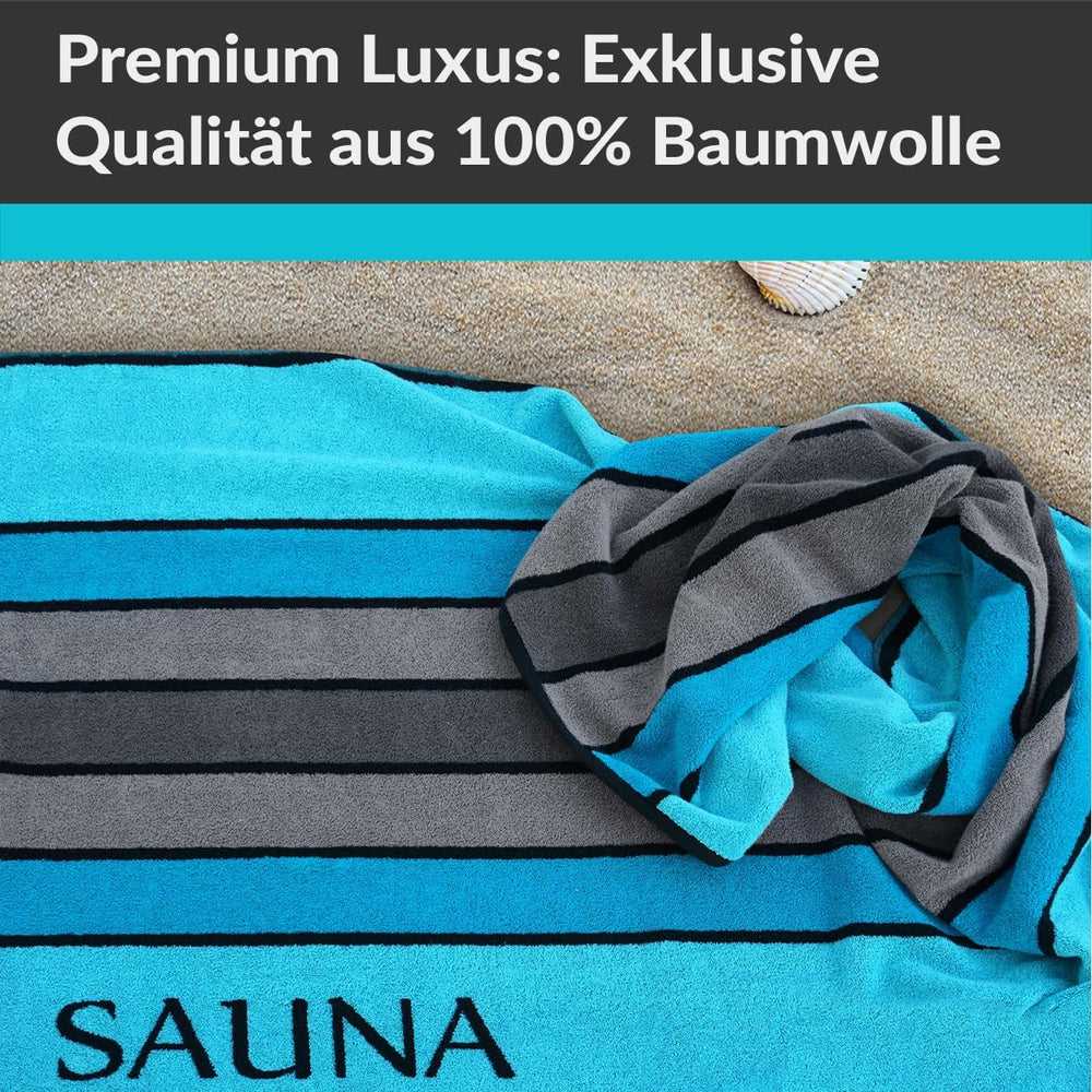 XL Premium Saunahandtuch 85x200 cm, Blau - Türkis - Grau,