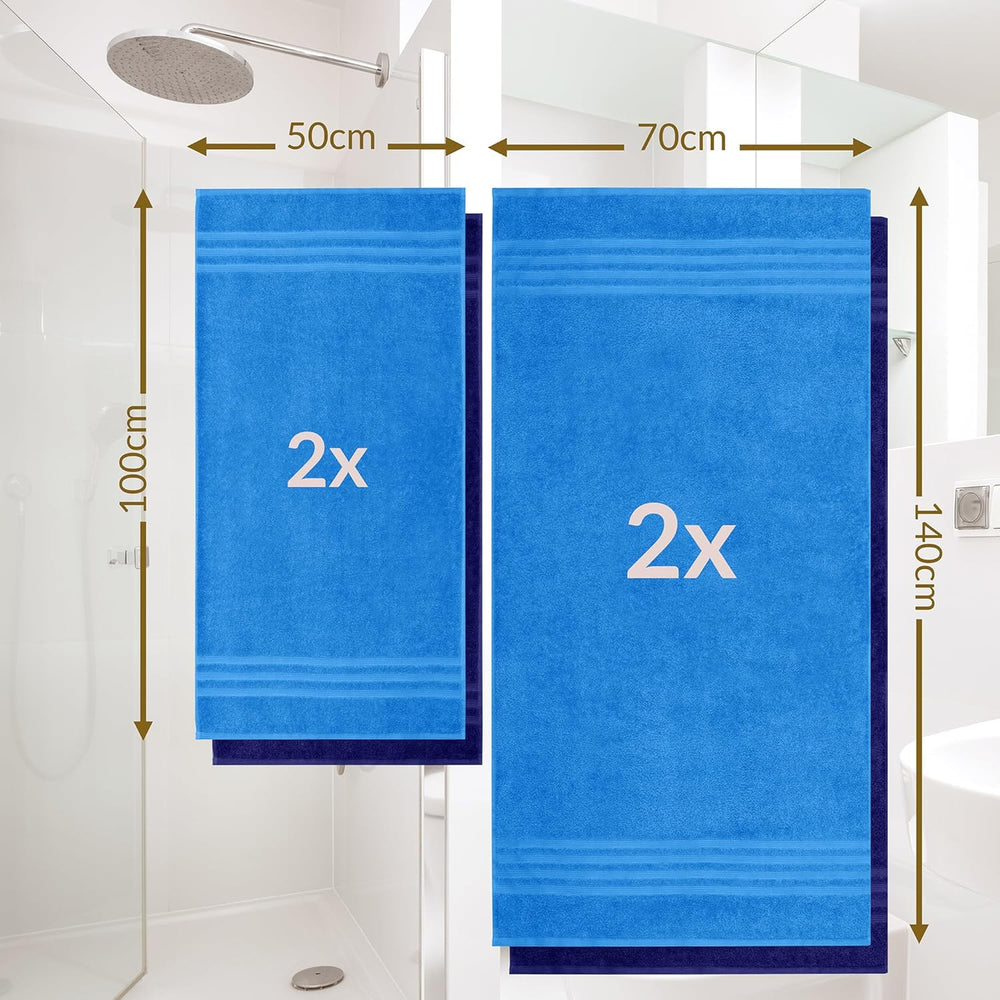 Handtuch Set Capri - Marine, 2x Duschtücher 70x140 cm und Handtücher 2x 50x100 cm