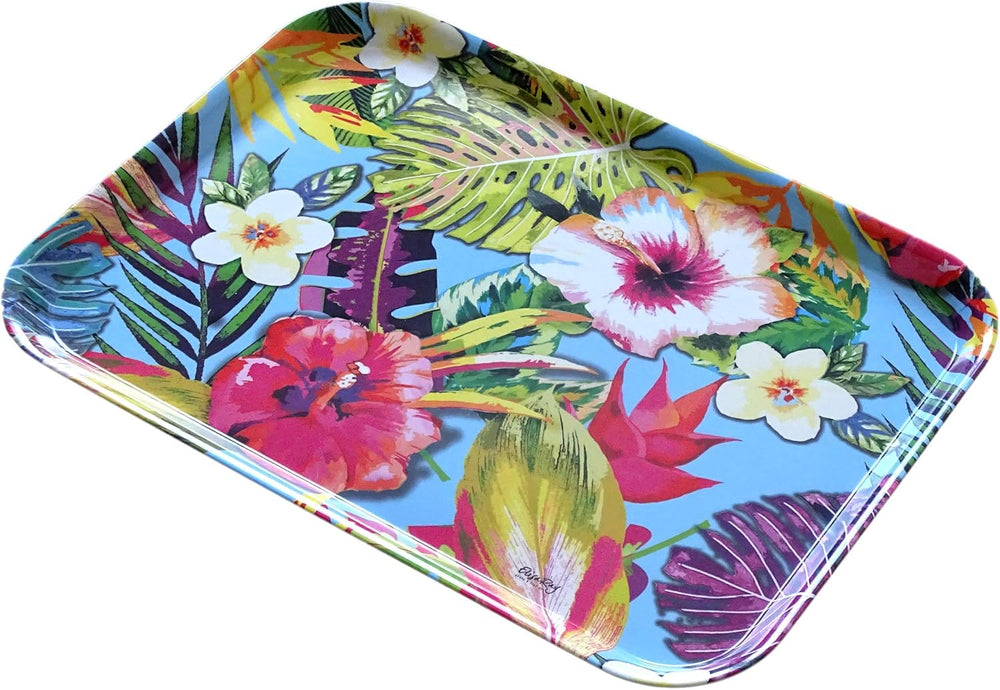 Gläsertablett aus Melamin, Buntes Deko Tablett Druck: Tropical, Mittel großes Servicetablett eckig 38x26 cm
