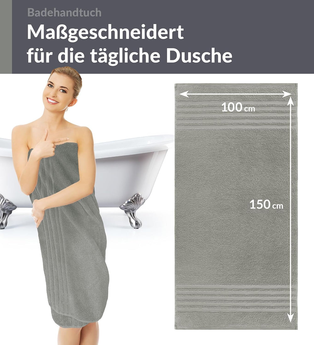 Duschtuch groß 100x150 cm 2er Set Grau - Stein