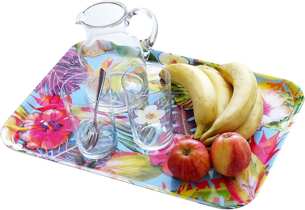 Geschirr Tablett stapelbar, Modernes Grilltablett groß 45x31 cm, Druck: Garten, Melamintablett rechteckig
