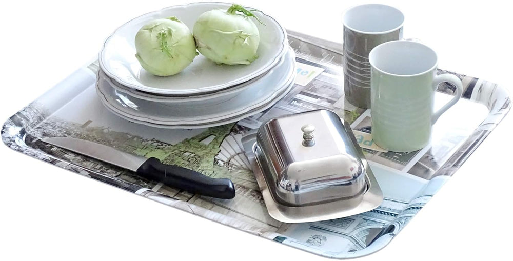 Grilltablett mit Druck: Garten, Großes Melamin Tablett eckig, Frühstückstablett Beige, Serviergeschirr 50x37