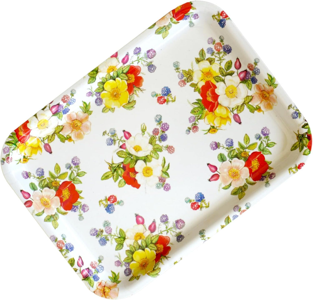 kleines Tablett 31x23 cm, Dekotablett rechteckig mit Wildrosen