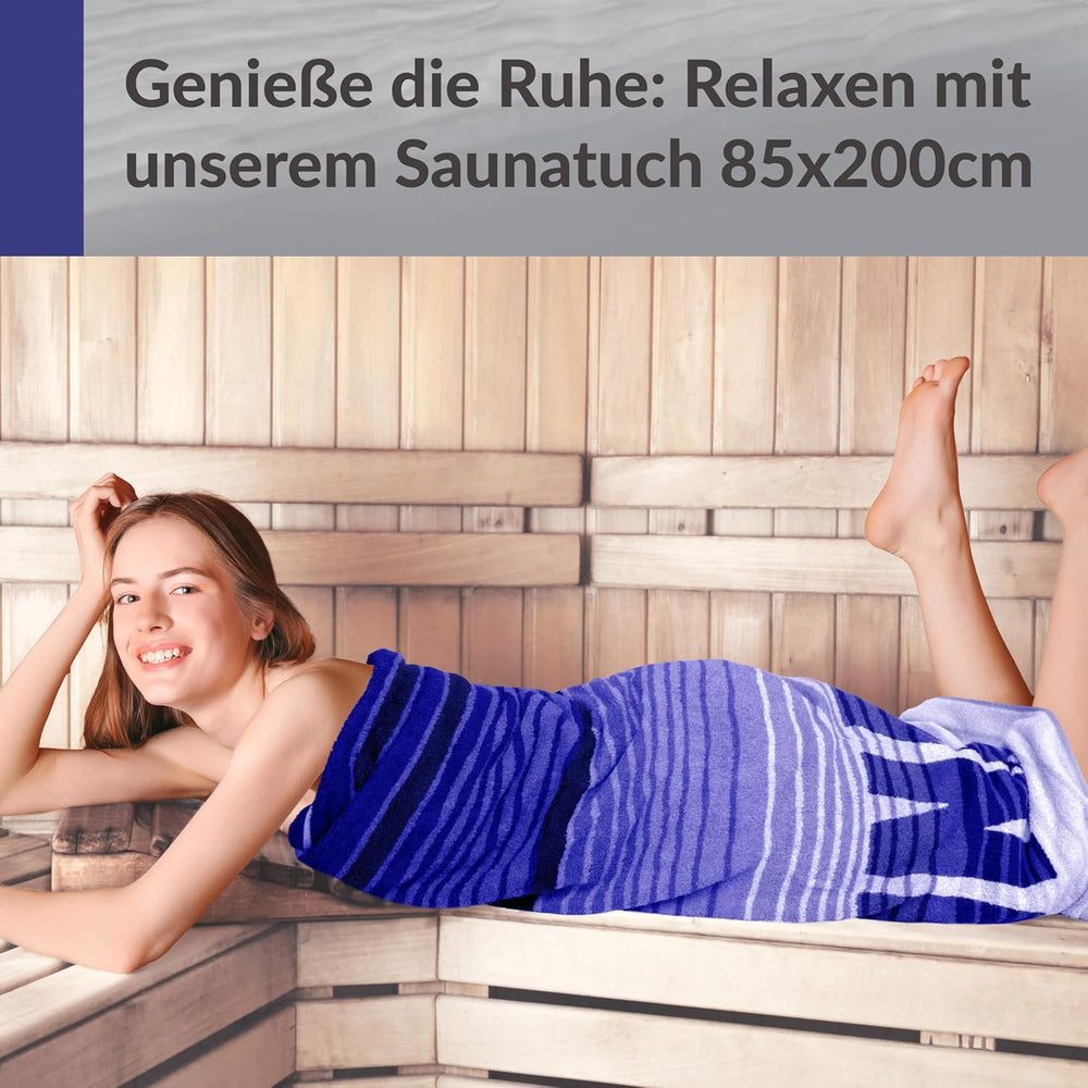 Saunahandtuch 85x200 cm Blau - Schwarz, Oslo Saunatuch
