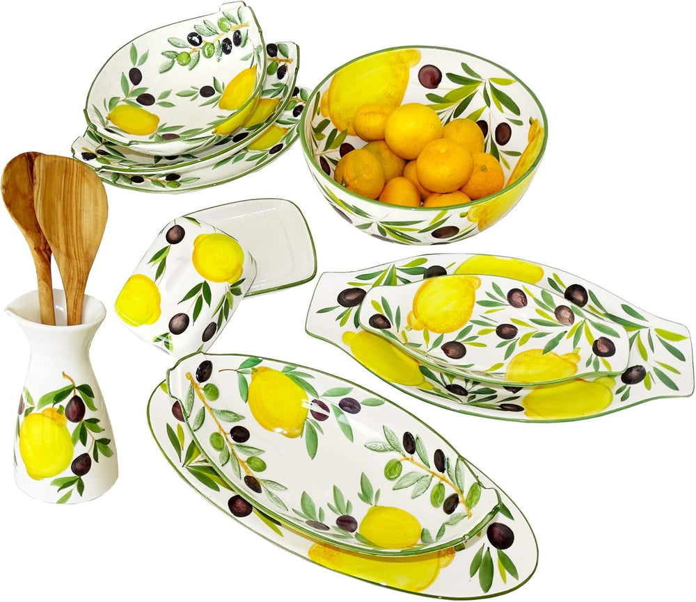 Handgemachte Butterdose aus Italienischer Keramik im Zitronendesign, Butterschale Größe 18x14 cm