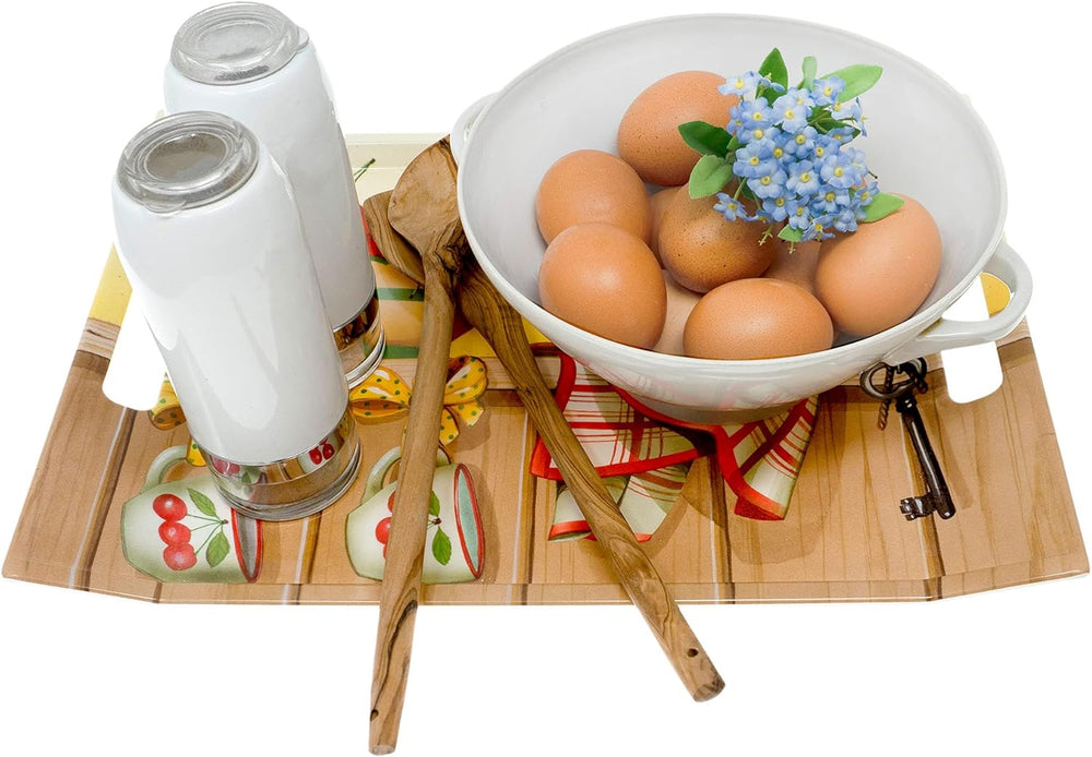 rechteckiges Dekotablett 38x27 cm, Melamintablett mit Griffen blau Motiv: Meer