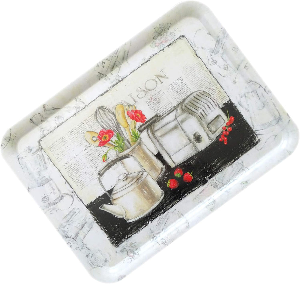 XXL Serviertablett Kunststoff, Melamin Geschirr Retro Design: Landhaus, Robustes Desserttablett 50x37 cm