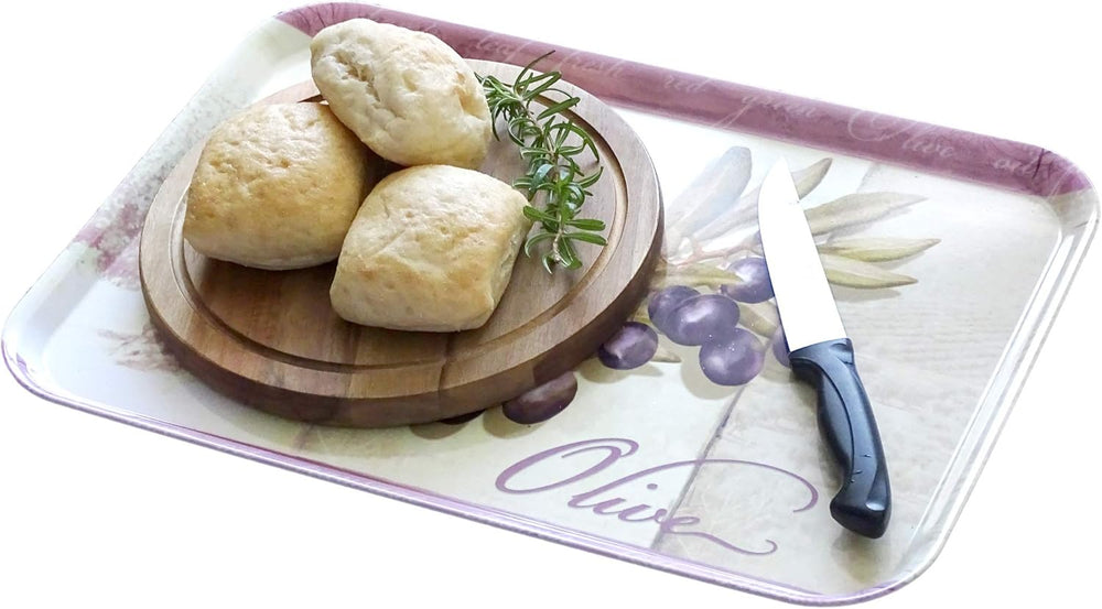 Geschirr Tablett stapelbar, Modernes Grilltablett groß 45x31 cm, Druck: Garten, Melamintablett rechteckig