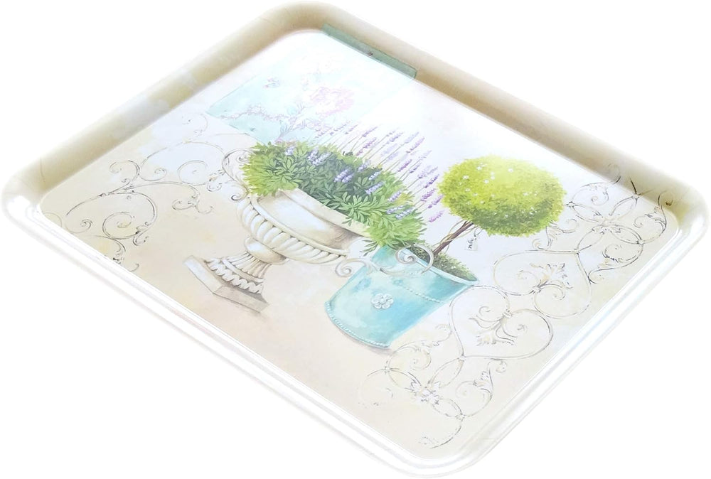 Grilltablett mit Druck: Garten, Großes Melamin Tablett eckig, Frühstückstablett Beige, Serviergeschirr 50x37