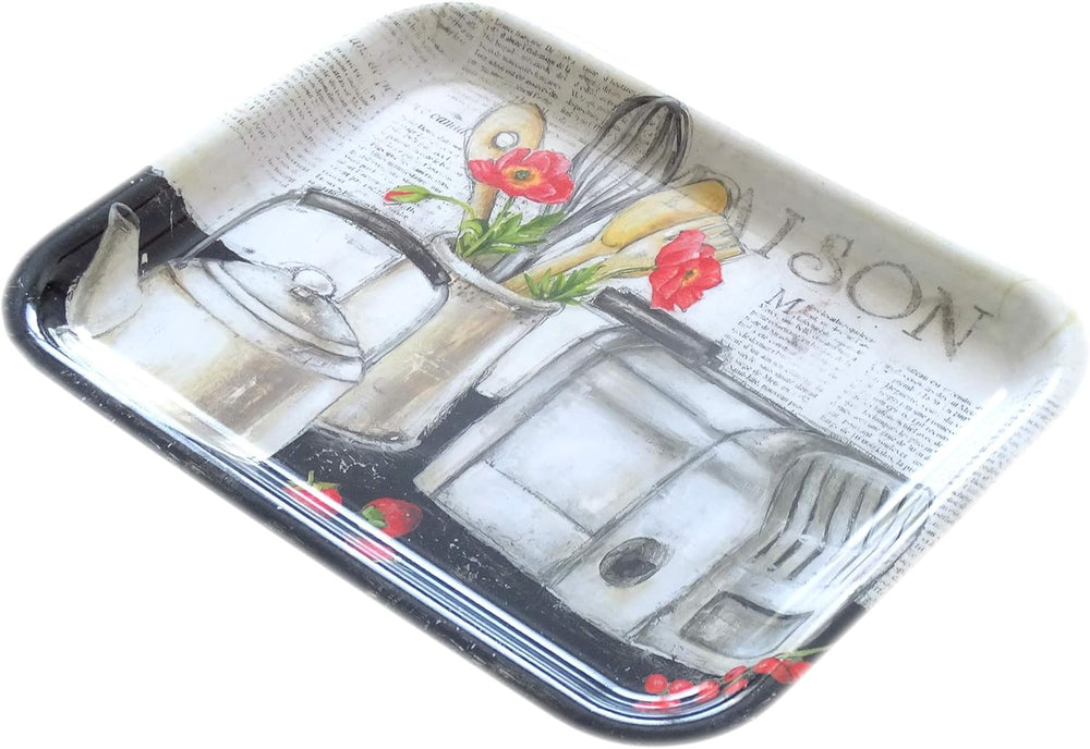 Rechteckiges Melamintablett 31x23 cm, Serviertablett aus Italien, Kunststofftablett klein Design: Landhaus