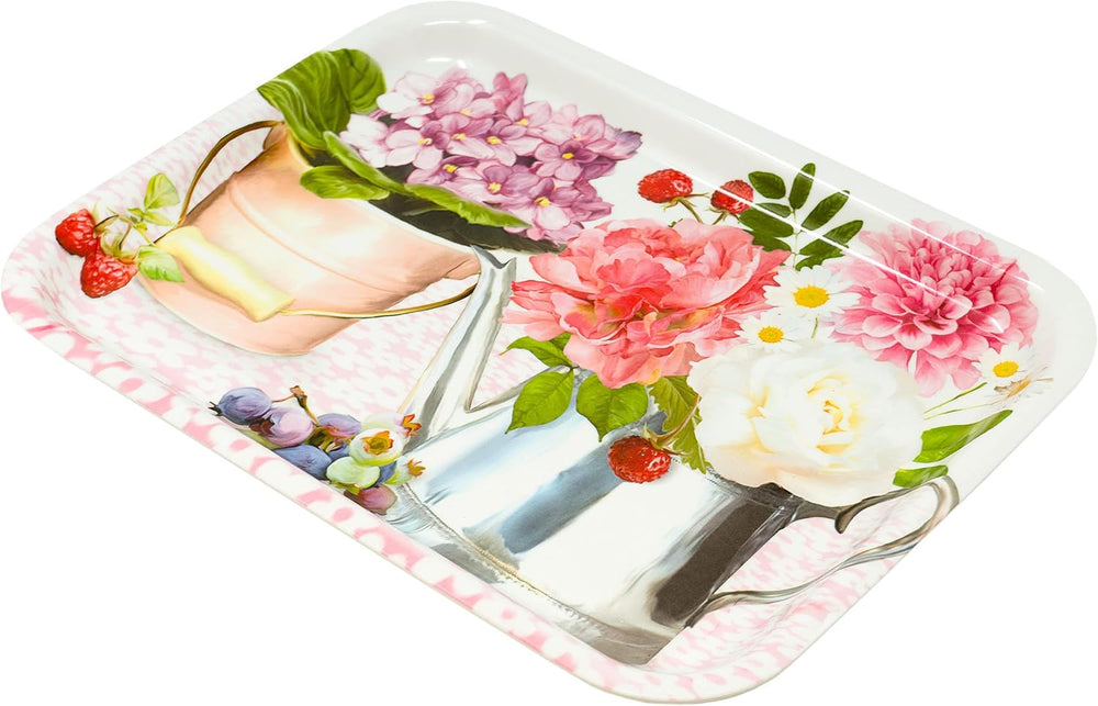 Rechteckiges Tablett zum Servieren, Melamintablett bunt Design: Pfingstrose, Teetablett 31x23 cm