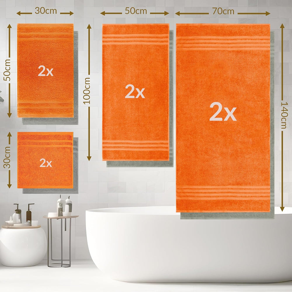 8 teiliges Frottee Handtuchset  Grau - Orange