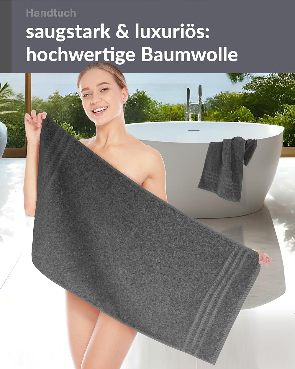 4er Handtücher Set 50x100 cm Baumwolle Anthrazit - Grau