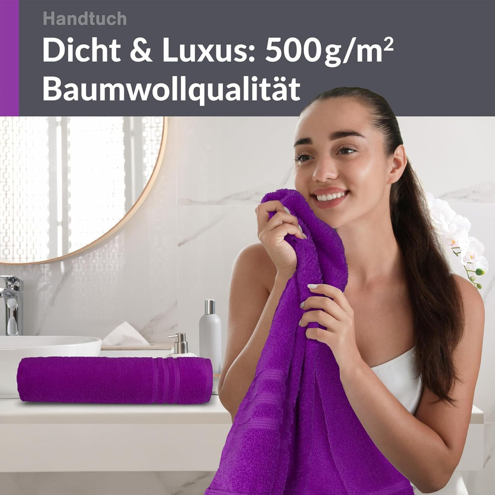 4er Handtücher Set 50x100 cm Baumwolle Lila - Aubergine