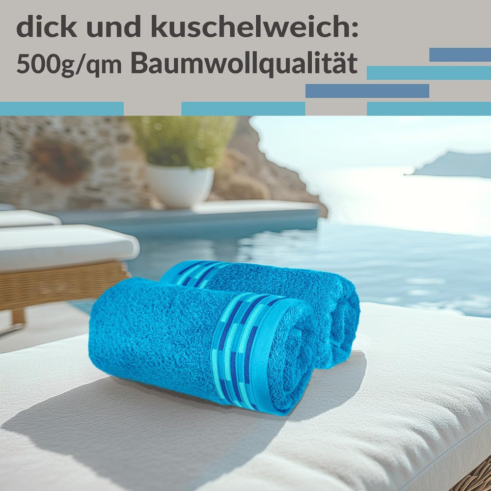 Handtuch Set 50x100 cm, Lugano 2er Frotteetücher Blau - Aquamarin
