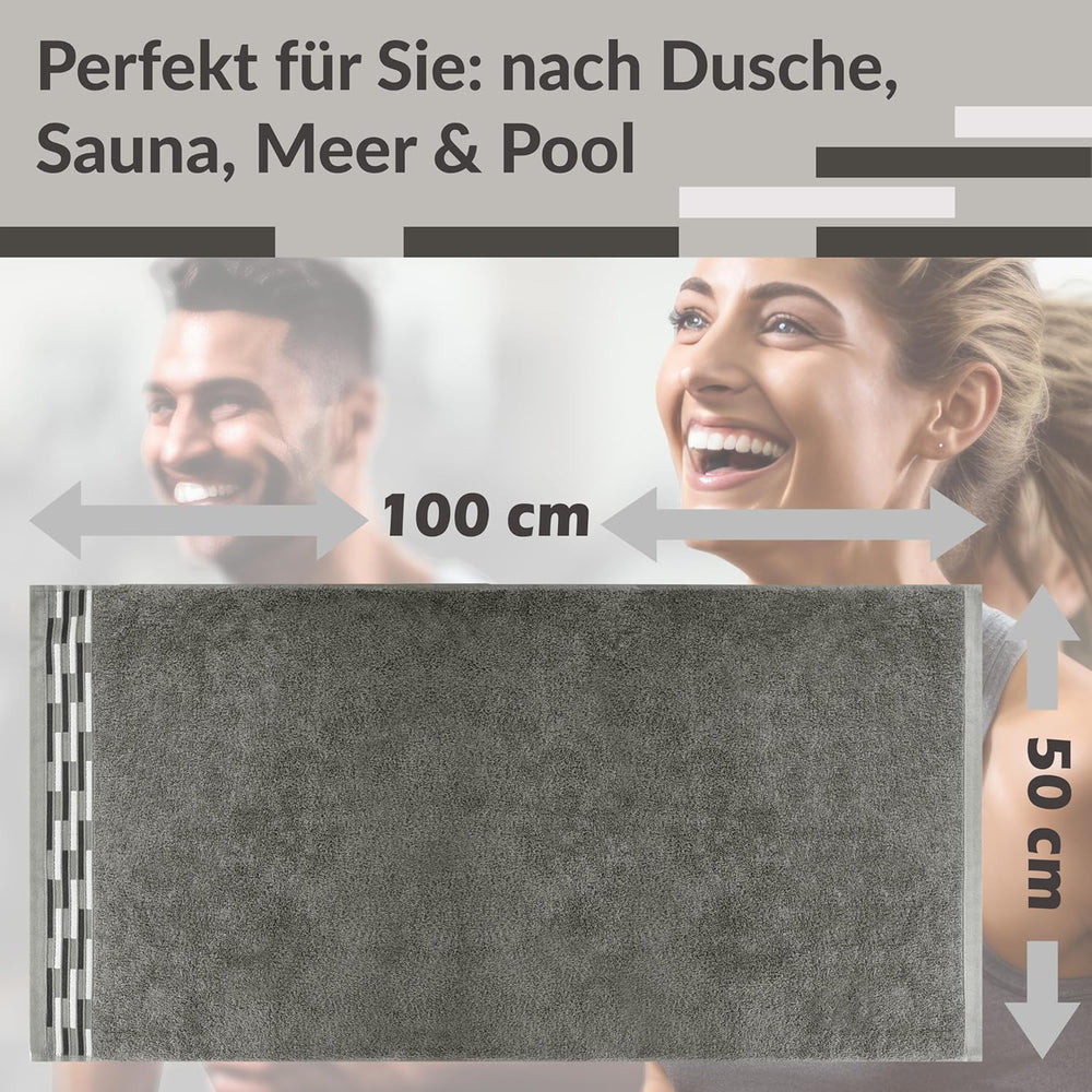 Handtuch Set 50x100 cm, Lugano 2er Frotteetücher Grau - Dunkel