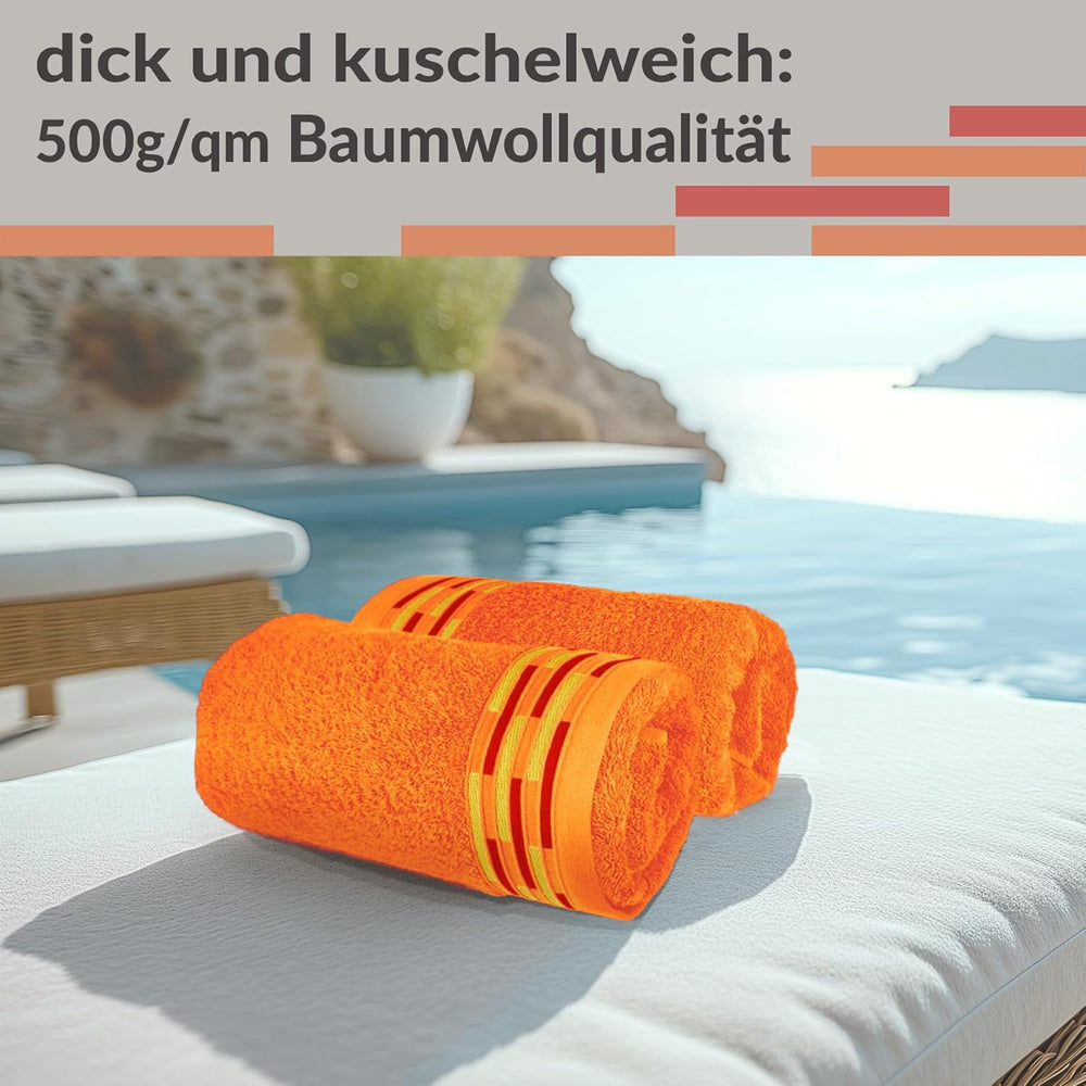 Handtuch Set 50x100 cm, Lugano 2er Frotteetücher Orange – Blutorange
