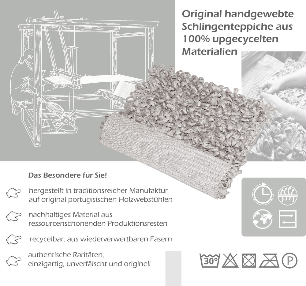 Handemade Schlingenteppich 50x70 cm, Grau - Beige