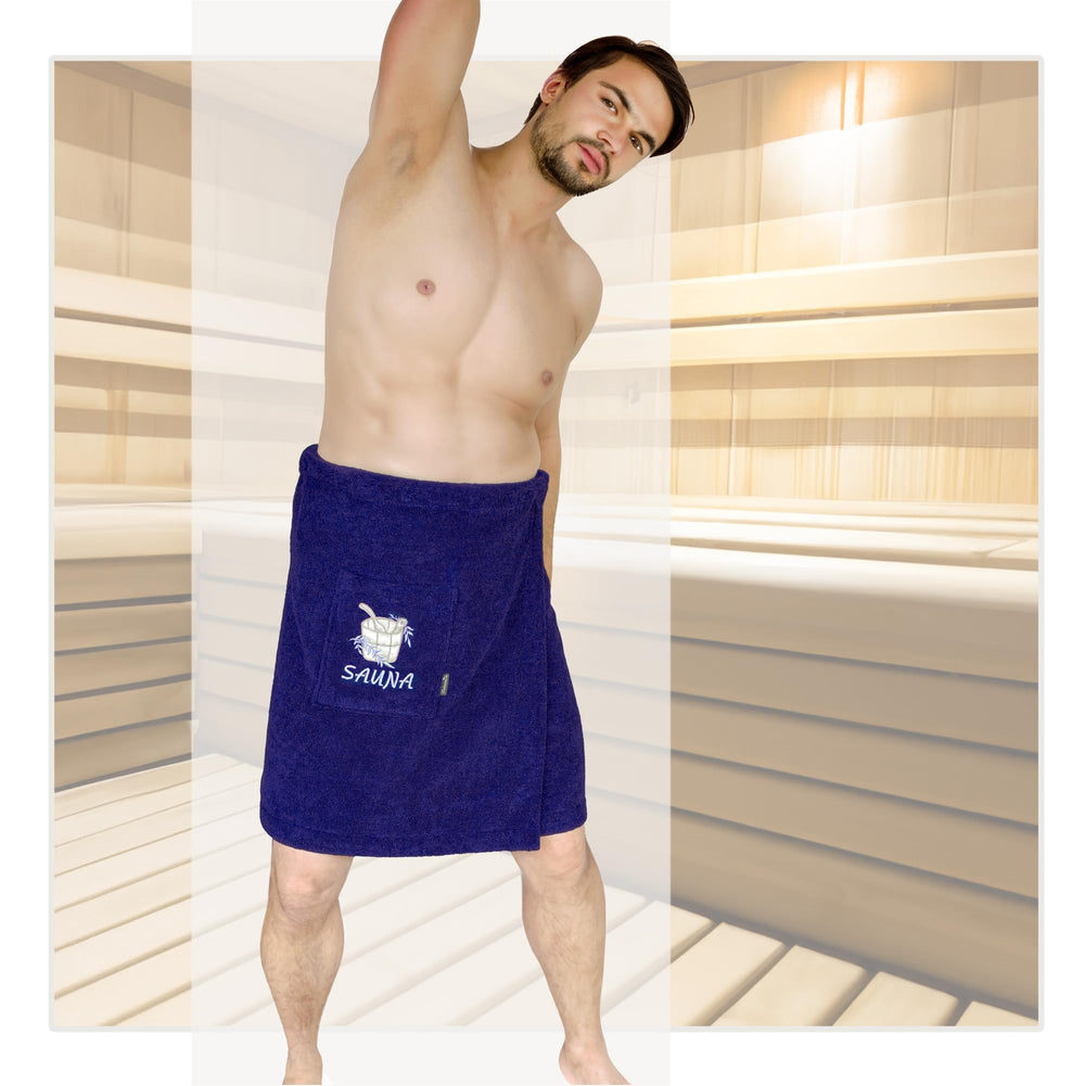 Saunakilt Herren Blau - Marine, Saunatuch mit Klettverschluss L - XXL