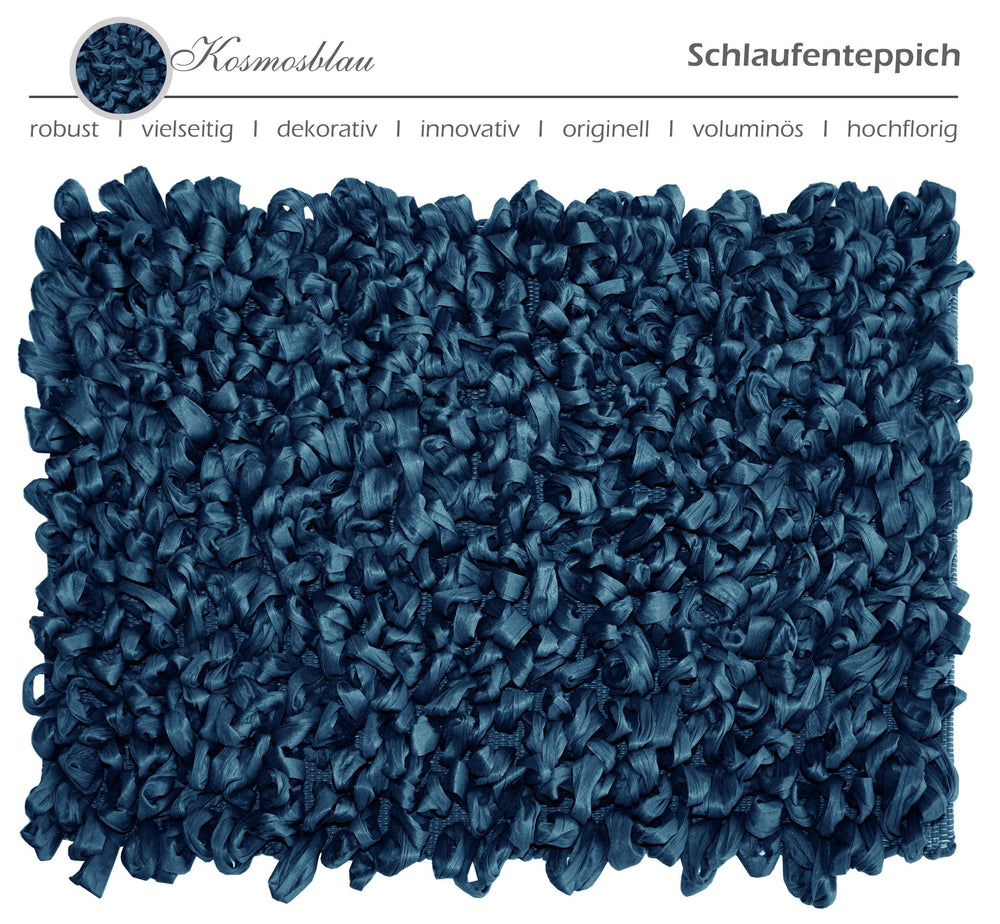 Handemade Schlingenteppich 50x70 cm, Blau - Kosmos