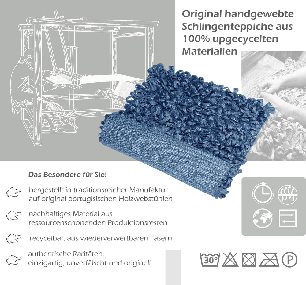 Handemade Schlingenteppich 50x70 cm, Blau - Jeans