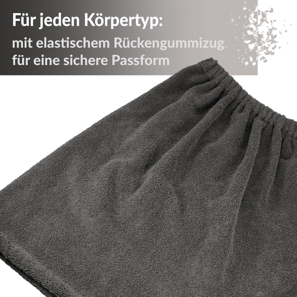 Saunakilt Herren Grau - Anthrazit, Saunatuch mit Klettverschluss L - XXL
