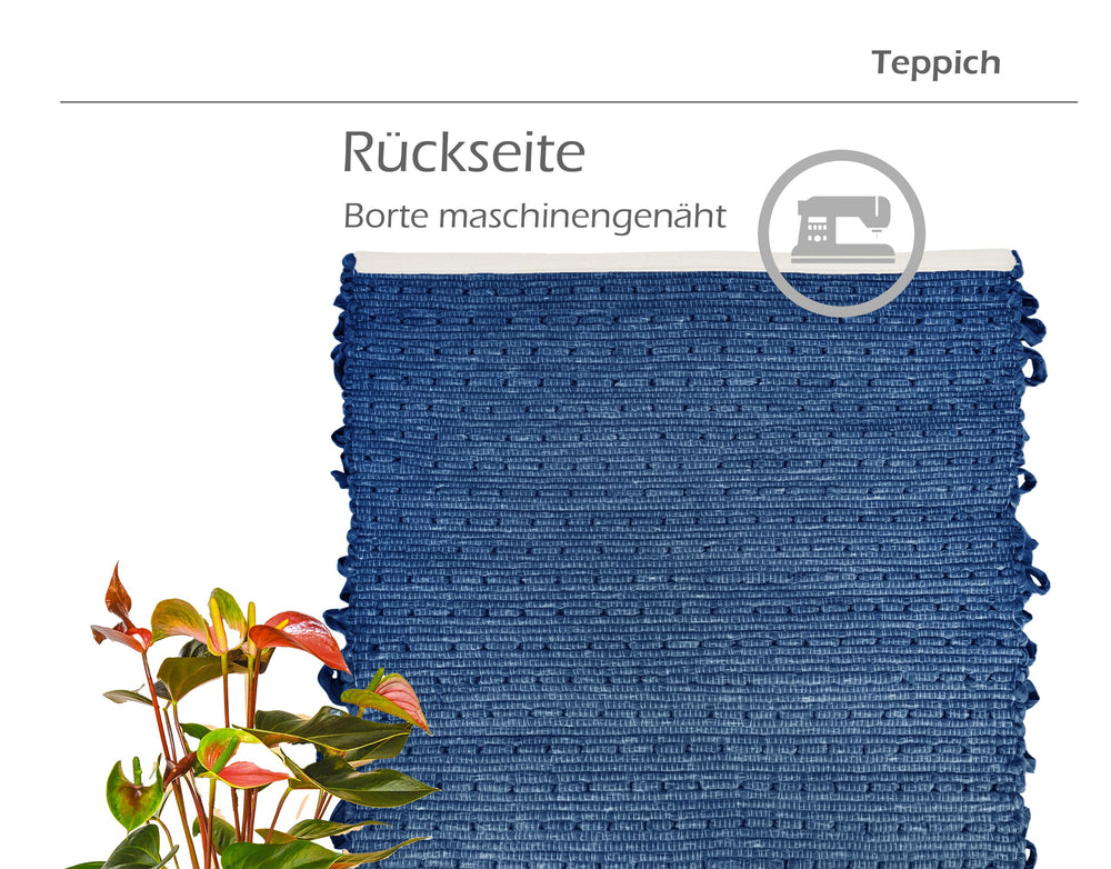 Handemade Schlingenteppich 50x70 cm, Blau - Jeans