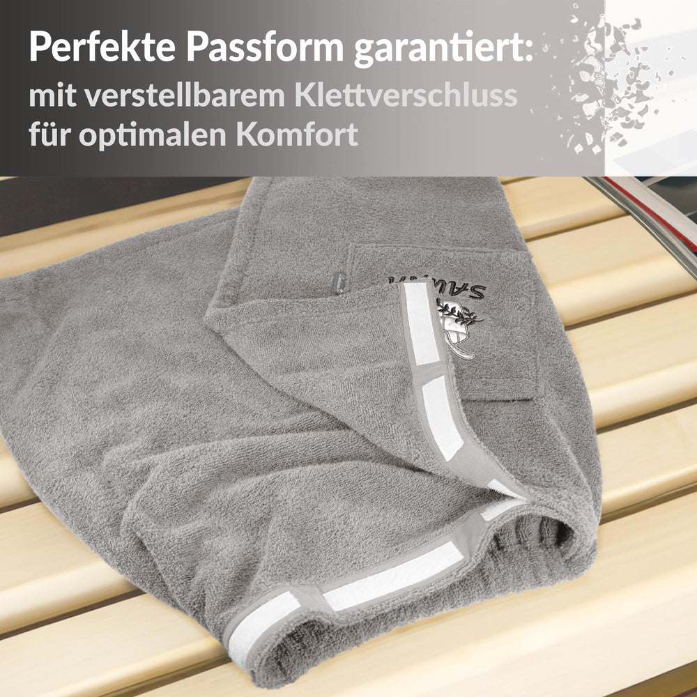 Saunakilt Herren Grau - Stein, Saunatuch mit Klettverschluss L - XXL