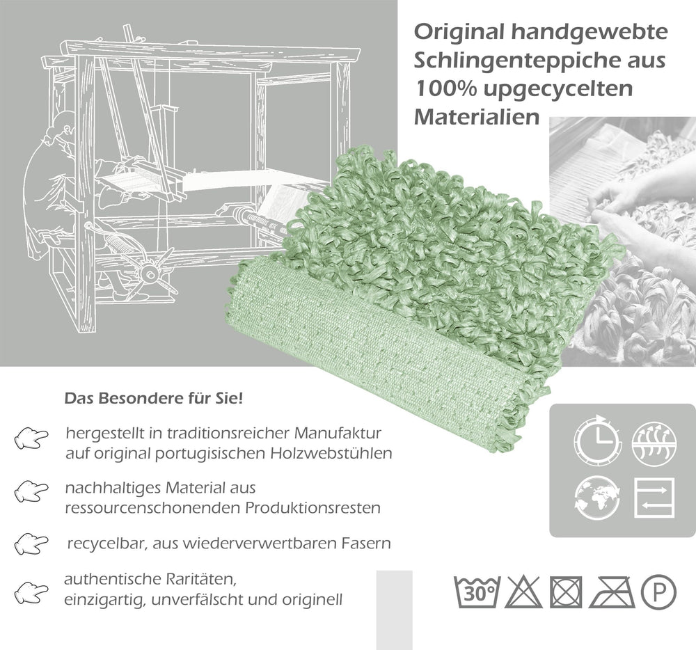 Handemade Schlingenteppich 50x70 cm, Grün - Lind