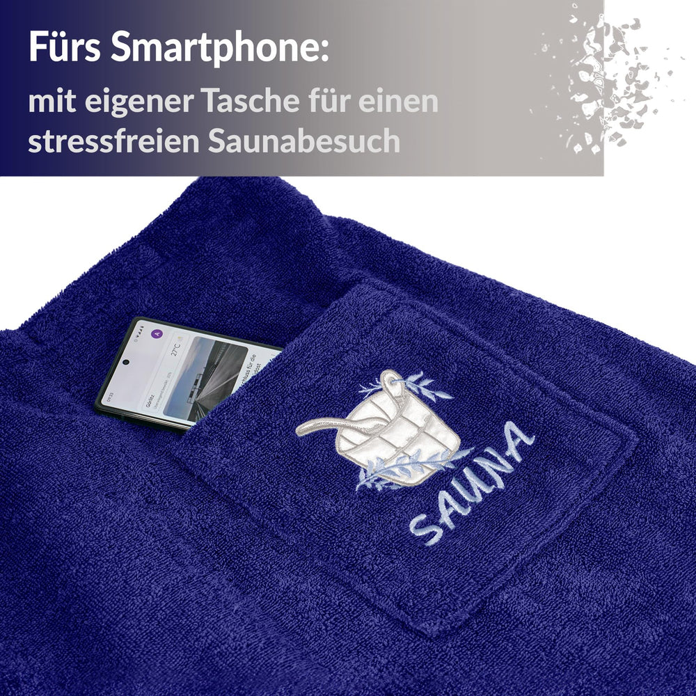 Saunakilt Herren Blau - Marine, Saunatuch mit Klettverschluss XS - M