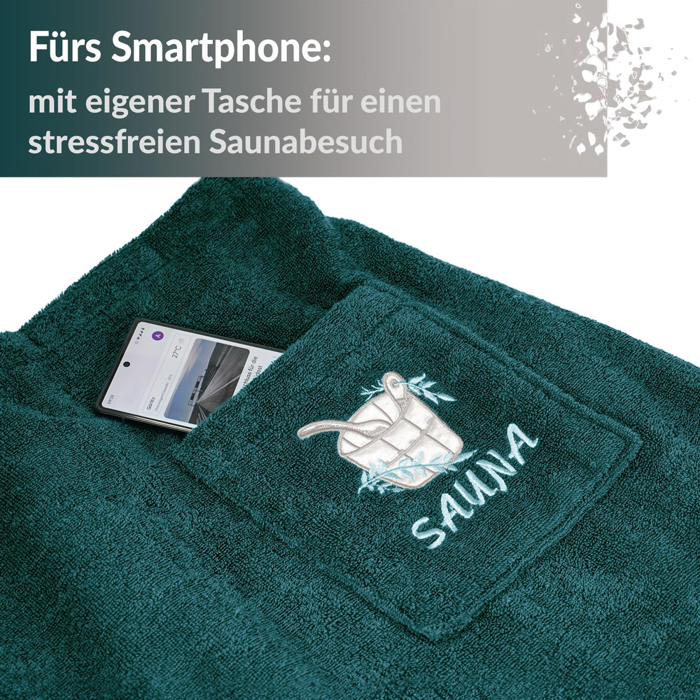 Saunakilt Herren Opal - Grün, Saunatuch mit Klettverschluss L - XXL