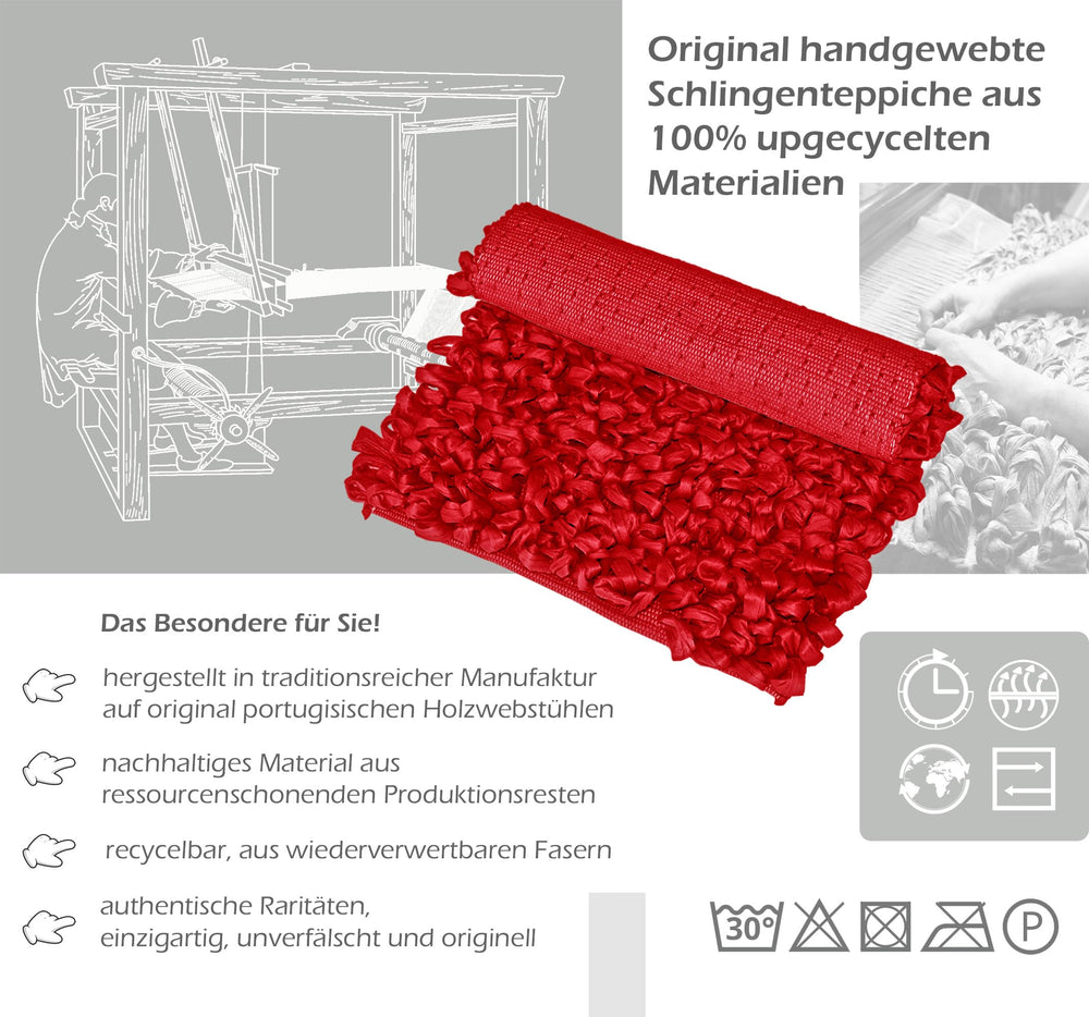 Handemade Schlingenteppich 50x70 cm, Rot - Chili