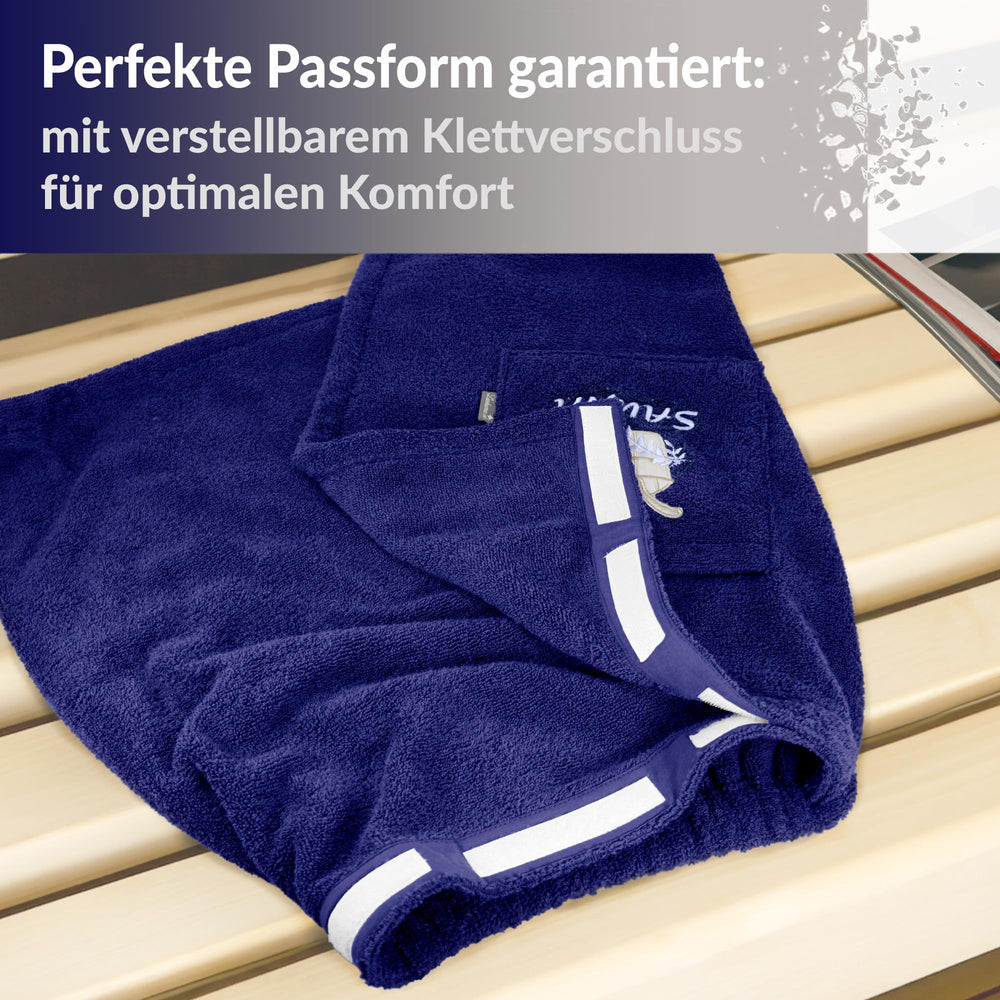 Saunakilt Herren Blau - Marine, Saunatuch mit Klettverschluss L - XXL