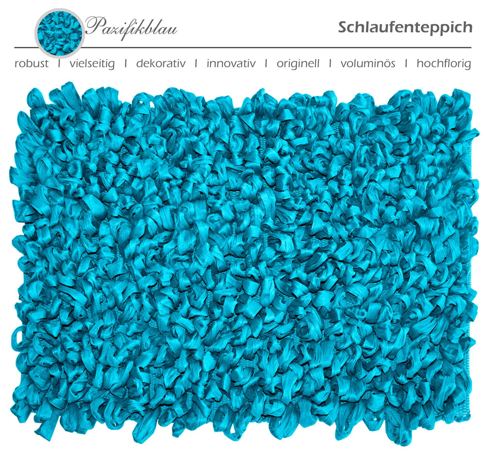 Handemade Schlingenteppich 50x70 cm, Blau - Pazifik